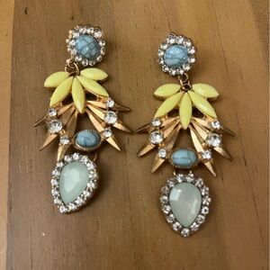 Rhinestones Gold and Yellow Statement Earrings